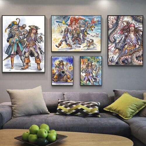 DIY 5D Diamond Painting Classic Movie Poster Pirates of The Caribbean Anime Cartoon Character Jack Captain and Barbossa
