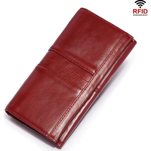 Rfid Long Wallet Bifold Women Genuine Leather Female Clutch Wallets Coin Purse ID Card Coin Purses Phone Money Bag Girls Gift