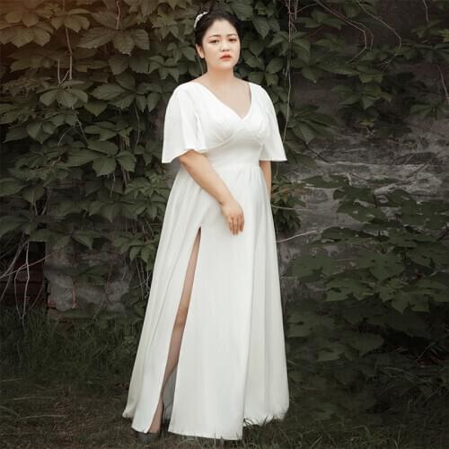 Formal Evening Women Dresses Elegant White Regular V-Neck Ankle-Length Criss-Cross A-Line Patter Satin Simple Party Dress D067