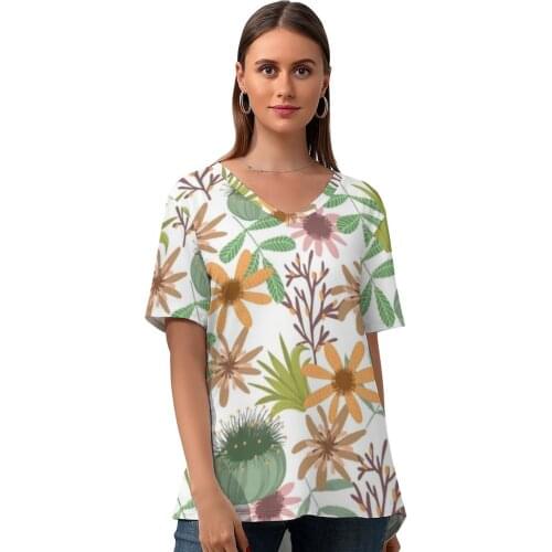 Floral T-Shirt Womens Funny Street Wear T Shirt V Neck Graphic Short Sleeve Tshirt Oversize
