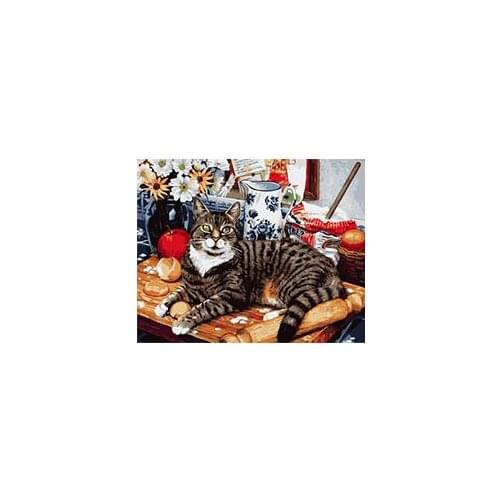 MaHuaf-W147 Cat the cookery DIY oil painting by numbers coloring on canvas home decor