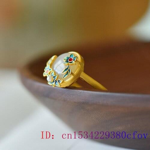 White Jade Flower Ring Women Jewelry Men Natural Amulet Gemstone Chalcedony Charm Zircon Gifts Crystal Fashion 925 Silver