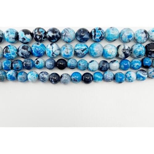 6 8 10 mm Natural Sky Blue Flame Agat Stone Bead Round Loose Spacer Beads For Jewelry Making Findings DIY Accessories Bracelet