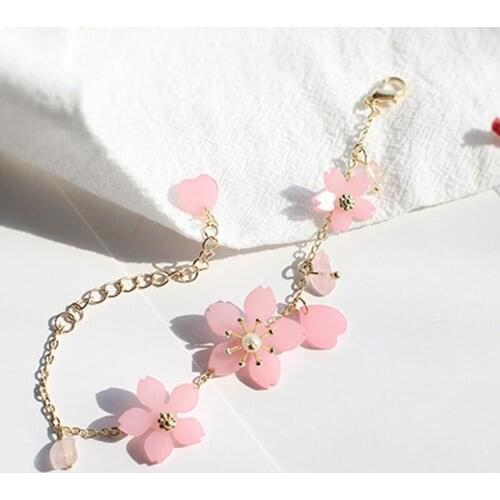 Pink Cherry Blossom Small Pure And Fresh And Heartly Sweet Bracelet Cubic Crystal Adjustable Bracelets The New Flower Bracelet