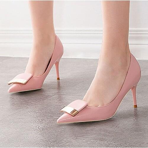 Mariahzheng Banquet Stiletto Womens Shoes Shallow Mouth Metal Belt Buckle Professional OL Sexy High Heels Womens Shoes ZWM