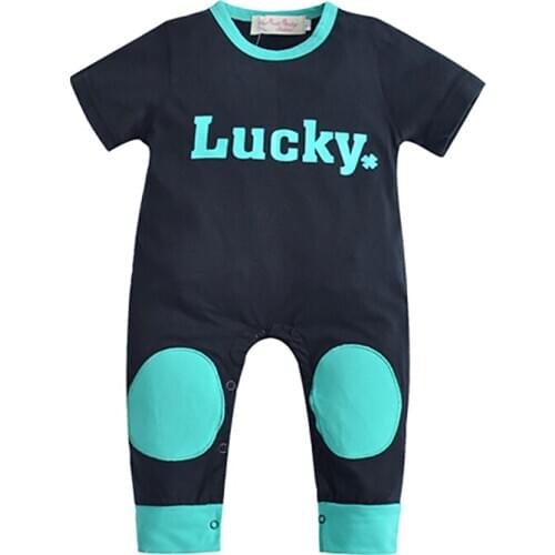 Cute Newborn Baby Boy Toddler Kids Clothes Set Short sleeve Letter Lucky Romper Jumpsuit Infant Outfits Girl Suit child Clothing