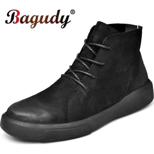 Mens Leather boots Casual shoes Winter fashion men boots Warm plush Oxfords flat leather shoes motorcycle boot Moccasins shoes