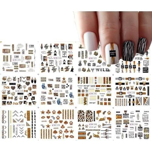 12pcs yellow Wild leopard Nail Art Water Transfer Stickers Decals Animal Set Holographic Design Adhesive Wraps Decor Manicure
