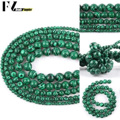 Wholesale 4-12mm Natural Green Malachite Stone Loose Spacer Round Beads For Jewelry Making DIY Bracelets Necklace Needlework 15"