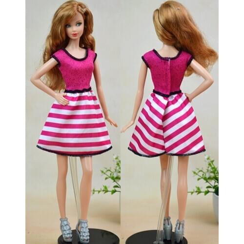 Original White & Rose Stripe Dress / New Design Genuine Skirt Gown Outfit Clothes For 1/6 Kurhn Barbie Doll Baby toy