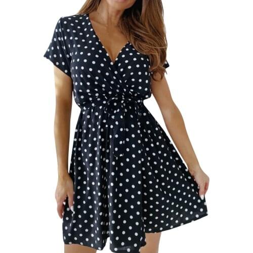 Sexy Dress Women Dresses Summer 2021 Casual Women V-neck Short Sleeve Polka Dot Print Dress Slim Fit Tie Dress Vestidos Mujer