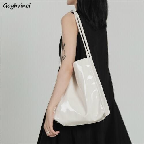Shopping Bags Patent Leather Glossy Chic Fashion Leisure Ins Korean Large Capacity Ladies Tote-bag Ulzzang Folding Students New