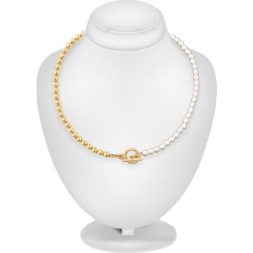 Unique personality Jewelry Niche High-preservation Color Copper Beads Sliding Chain Pearl Necklace Female Round Beads Neckla