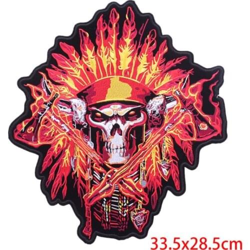 Embroidere red skull Featheted war bonnet patch Iron-on Motorcycle Biker MC Patch motor race biker patchs for vest Jackets