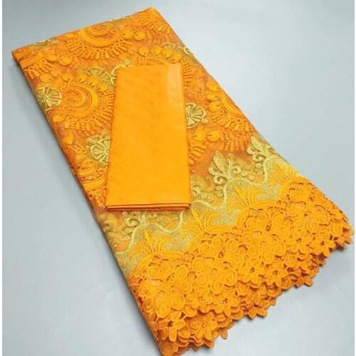 High Quality African Nigerian Tulle Lace Fabric Embroidery Milk Silk Voile Cord French 2.5+2.5Yards T30046