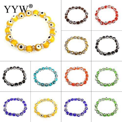 YYW Fashion Jewelry Lampwork Evil Eye Bracelets Bangle Rhinestone Charm Wristband For Women Pulseras Mujer Mano De Fatima