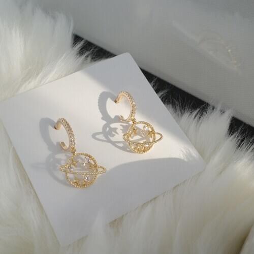 ​ZDMXJL 2021 New Fashion Womens Earrings Fine Cute Saturn Shape Zircon Earrings For Women Party Girl Jewelry Gifts Wholesale