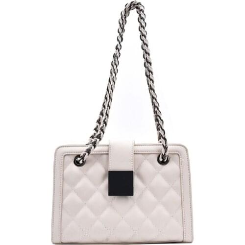 Women Faux Leather Quilted Crossbody Bag Chain Strap Diamond Pattern Handbag