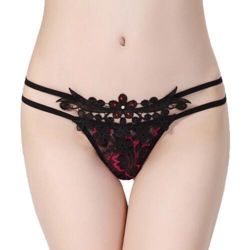 Women Sexy Rhinestones Thong Temptation Panties Woman Underwear Hipster Lingerie Lace G String Ladies Tanga Transparent Thongs