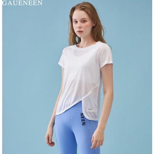 GAUENEEN Women Sport Shirts Mesh Loose Running Shirt Fitness Short Sleeve T-shirt Quick Dry Yoga Tops Gym Workout Sportswear