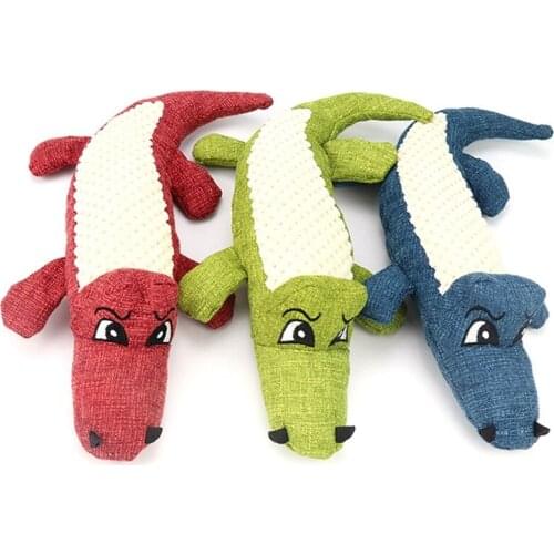 Pet Chew Toys For Dog Cat Puppy Chew Linen Plush Cartoon Animals Bite Toy Crocodile Shaped Squeak Toys Cleaning Teeth