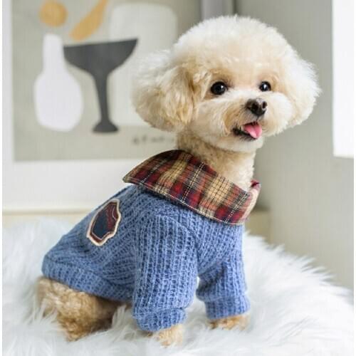 Pet Dog Sweater Winter Clothes for Small Dog Fake Two Pieces Lapel Pet Small Medium Dogs Winter Warm Dog Clothe Knitwear Sweater