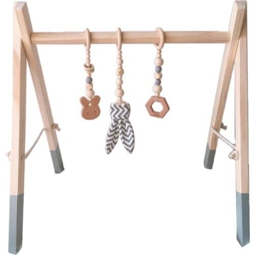 1Set Nordic Cartoon Baby Wooden Rabbit Ear Toys Pendant Gym Fitness Rack Kits