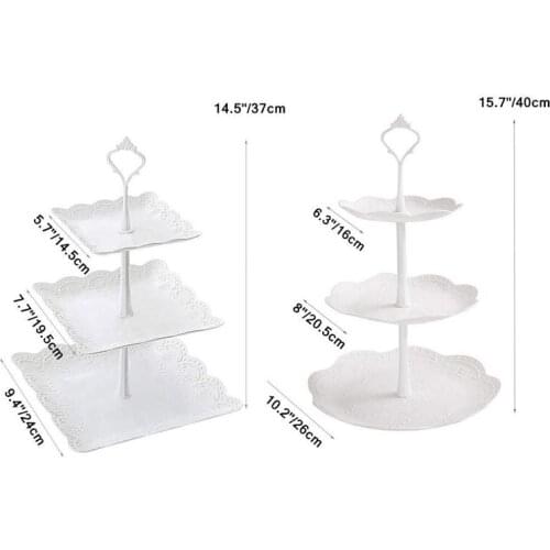 Hot 2 Set 3-Tier White Dessert Cake Stand,Pastry Stand Small Cupcake Stand Cookie Tray Rack Candy Buffet Set Up Fruit Plate and