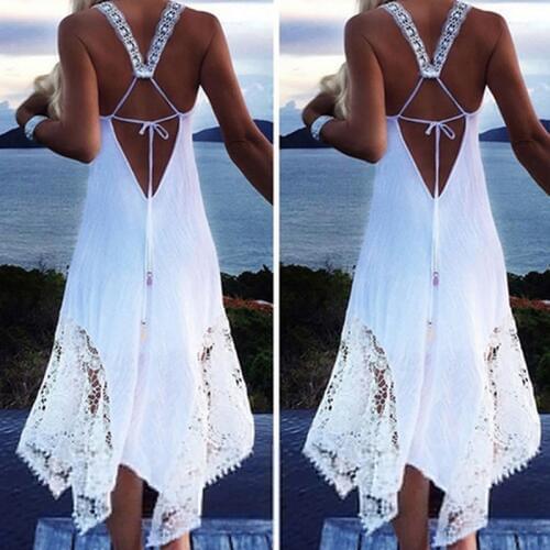 2021 Boho Hollow Long Dress Women Backless Halter Beach Dress White Black O Neck Sleeveless Midi Dress Vestidos Plus Size 5XL