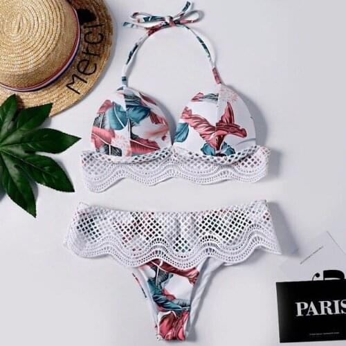 2021 New Fashion Split Swimsuit Lace Bikini Ladies Sexy Swimwear White Strap Bikini