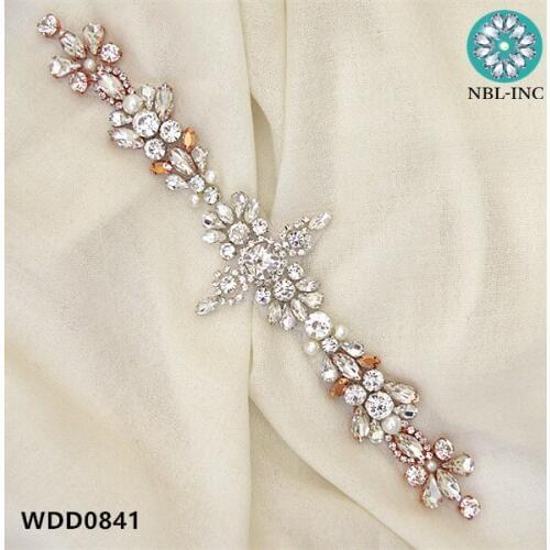 30PCS )Wholesale bridal hand beaded silver crystal rhinestone appliques iron on for wedding dresses sash WDD0841