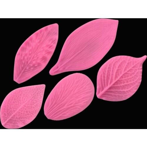 5pcs Flower Making Gum Paste Peony Rose Floral Petal Leaf Veiner Silicone cake 3D Mold Mould Fondant Cake Decorating Tools