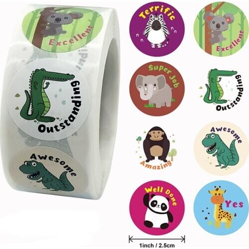 500pcs/Roll 8 In 1 Cartoon Animal Series Stationery Sticker For Kids Creative Learning Reward Toy Gift Cute Monkey Lion Stickers