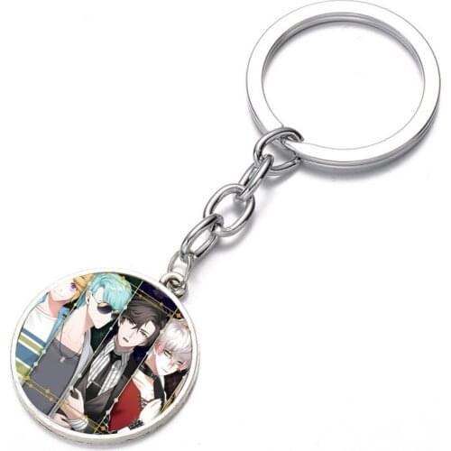Anime Mystic Messenger Keychain Glass Dome Key Chain Bag Charm necklace Bronze Silver black Keyring Holder Kids boys girl Gift