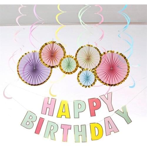 Happy Birthday Banner Macaron Garlands Bunting Banner Party Decor First Birthday Party Kids Party Favors Baby Shower Supplies