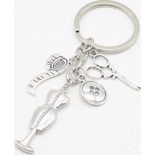 Clothes button key chain scissors and tape measure button key chain custom key chain fashion friend gift
