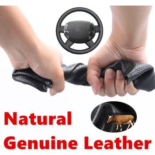 Car Steering Wheel Covers Wrap Hand sewing Genuine Calfskin Leather for Toyota Prius 20(XW20) 2004 2005 2006 2007 2008 2009