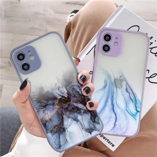 Art Watercolor Painting Gradient Phone Case For iPhone 11 12 Pro Max Mini X XR XS Max 7 8 Plus SE 2020 Glitter Transparent Cover