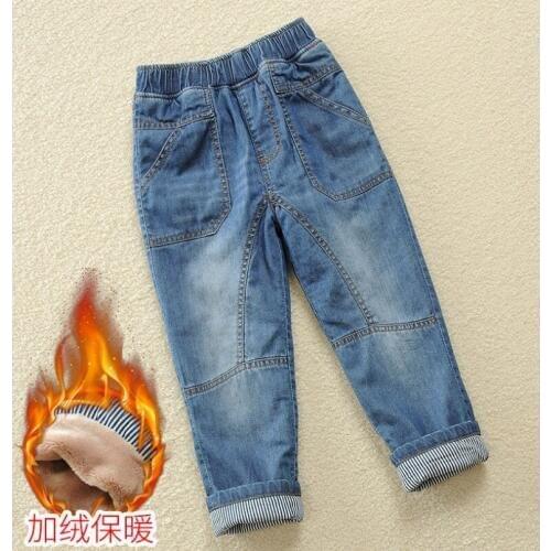 Childrens clothing boys jeans plus velvet thick winter childrens trousers 2019 new European and American children in the big