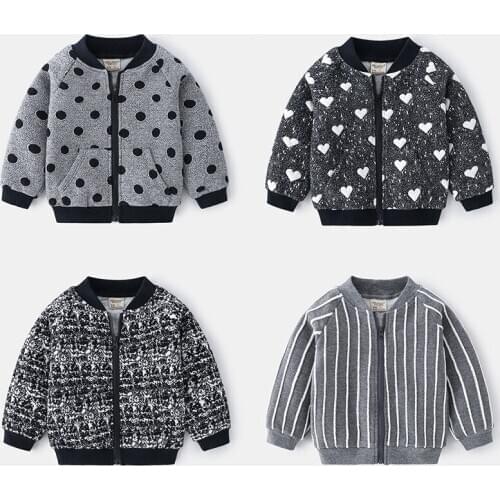 Childrens Jackets Autumn Winter New Toddler Boys Cotton Casual Coats Fashion Korean Dots Stripe Love Print Jacket for Boy 2-7 Y