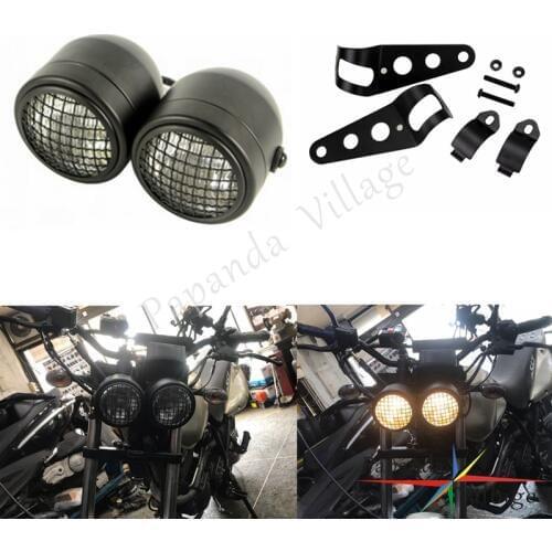 H4 3.5" Dominator Twins Dual Headlight Motorcycle Grill Double Headlamp for Streetfighter Street Bikes Bobber Cafe Racer Chopper