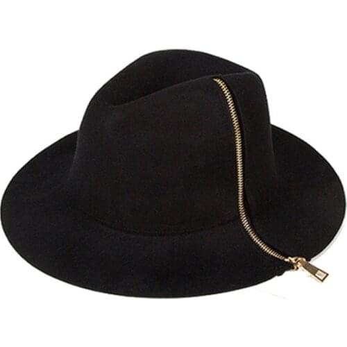 Zipper 2021 shallow fedora hat retro woolen hat ladies European punk chain novelty flat cap men hat street fashion wild trend