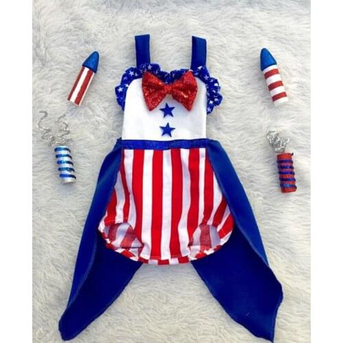 FOCUSNORM Independence Day Infant Baby Girls Rompers Dress Bow Decoration Sequined Stripes Printing Summer Jumpsuits