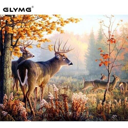 GLymg Diy Elk Deer Diamond Embroidery Full Square Animal Landscape Painting Rhinestones Diamond Cross Stitch European Home Decor