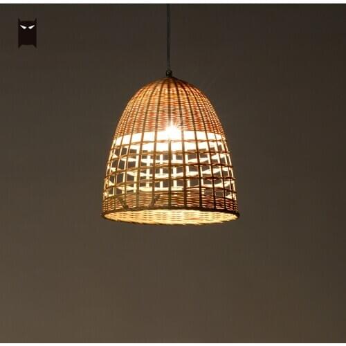 Delicate Art Craft Small Mini Bamboo Wicker Rattan Pendant Light Fixture Contemporary Japanese Hanging Lamp for Porch Corridor