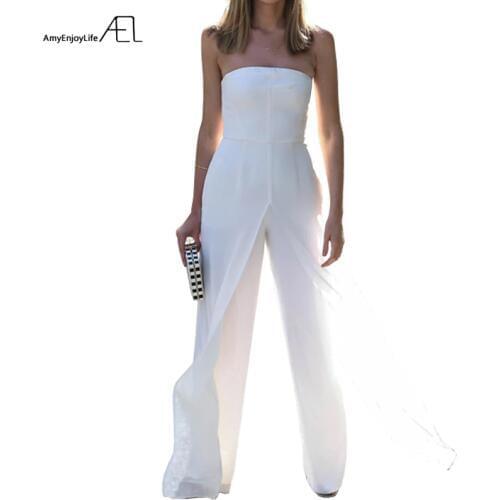 AEL Strapless Bra Chiffon Loose Wide Leg Jumpsuits 2017 Summer Ladies Elegant Slim Bodysuit Top Rompers fashion clothing