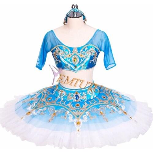 Adult Child Two Pieces Arabic Style Le Corsaire Blue Gold Professional Ballet tutu Panacake Tutus Ballet Stage Costume