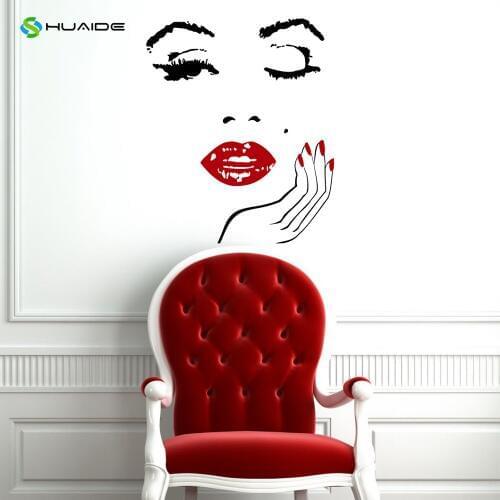 Beauty Salon Wall Decals Girl Face with Hand Decal Manicure Nail Lips Vinyl Sticker Interior Home Decor Art Murals A761