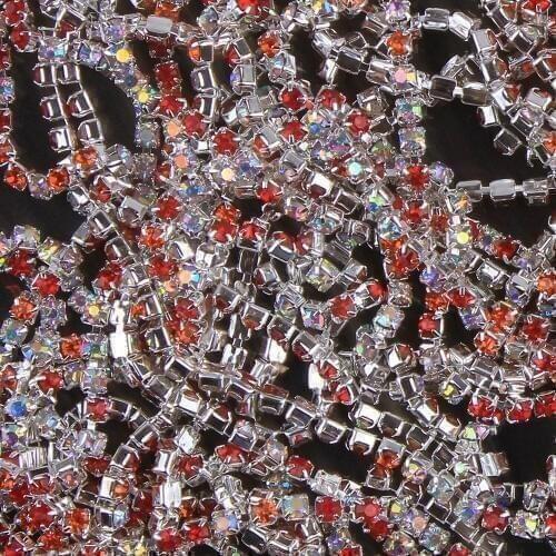 ZOTOONE SS10 Mix Red Rhinestone Chain AB Crystals Applique Strass Trim Sew on Glue on Base Cup Chain for Ornament Garment Diy E