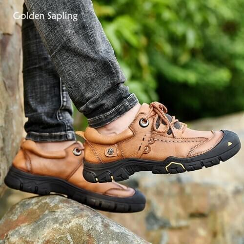 Golden Sapling Classic Casual Shoes Men Fashion Genuine Leather Tactical Footwear Soft Rubber Leisure Mens Shoe Trekking Flats